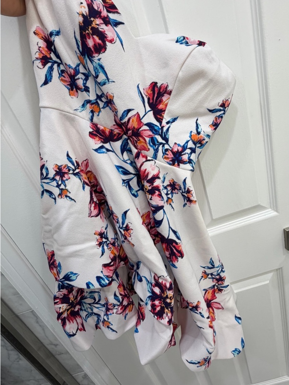 White Floral Strapless Fit-and-Flare Dress